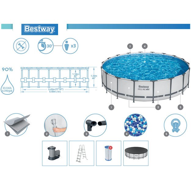 Karkasinis baseinas Bestway Frame Pool 549x122cm 11in1 56462
