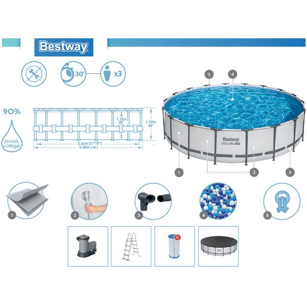 Karkasinis baseinas Bestway Frame Pool 549x122cm 11in1 56462