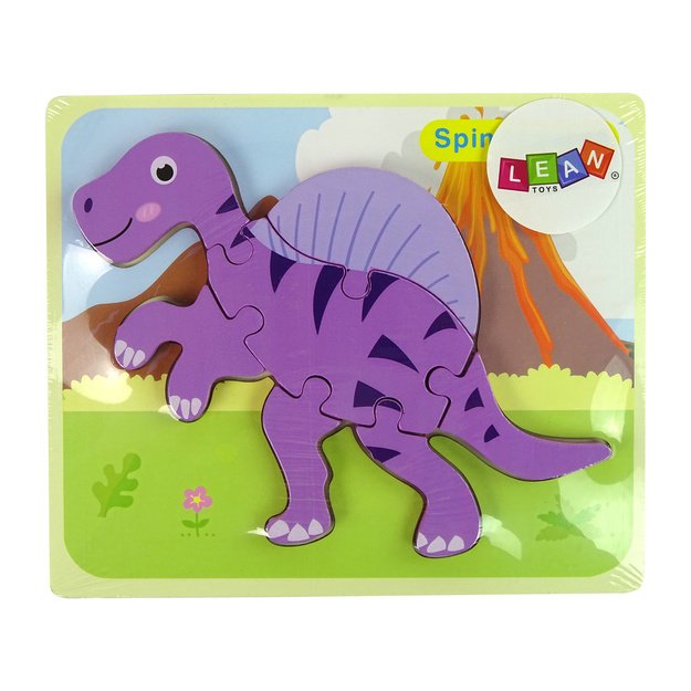 Medinė dėlionė, dinozauras, rožinis