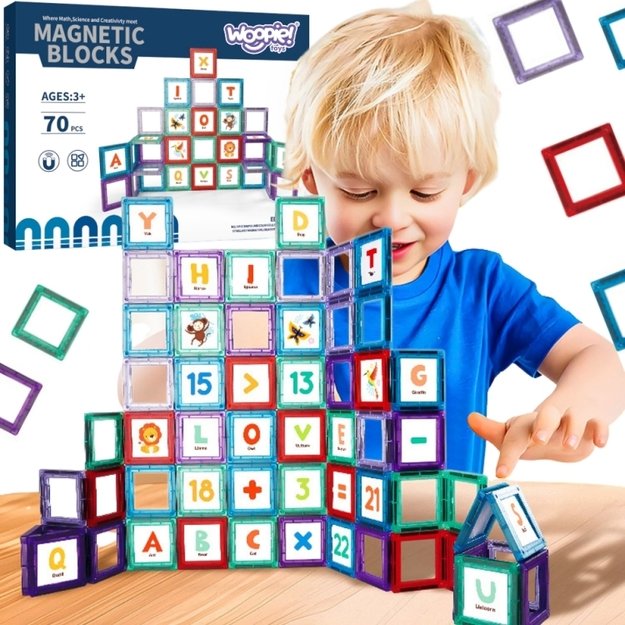 Magnetinis 3D konstruktorius vaikams 70 vnt. WOOPIE
