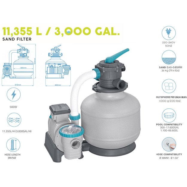 Siurblys su smėlio filtru 11355 L / h, Bestway 58486
