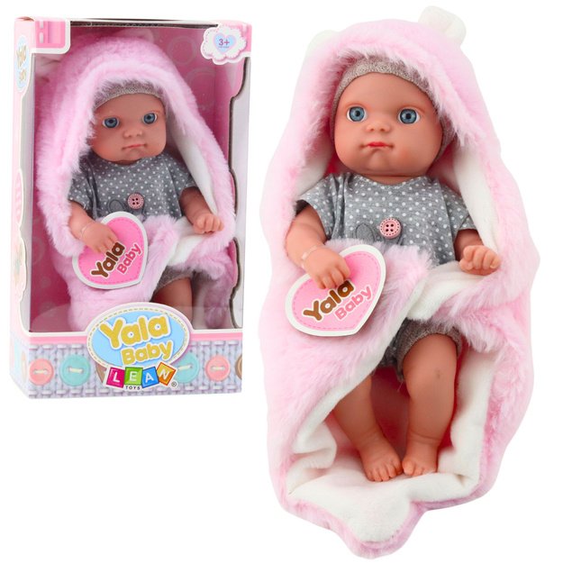 Lėlė kūdikis su pižama ir rožiniu pledu 23 cm