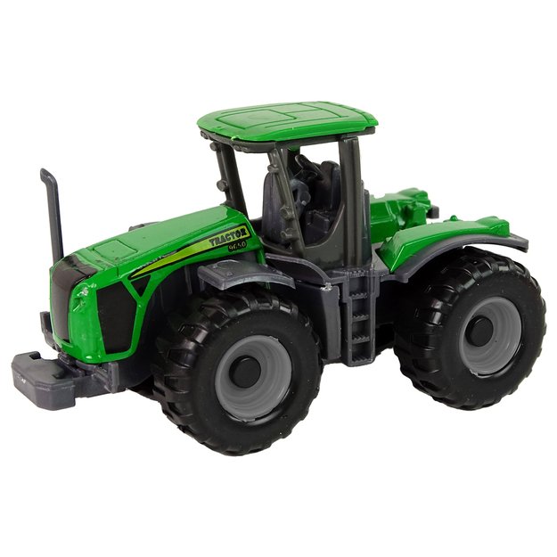 Mažas traktorius su dideliais ratais, žalias