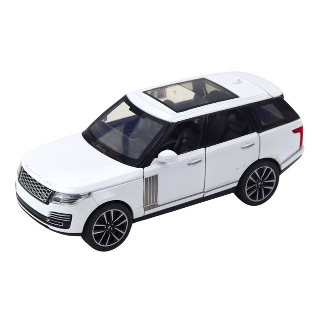Metalinis Range Rover automobilis su garso ir šviesos efektais 1:32, baltas 1