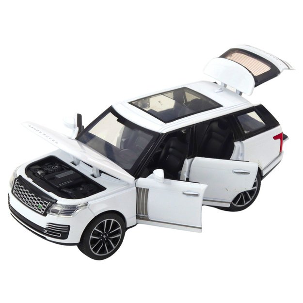 Metalinis Range Rover automobilis su garso ir šviesos efektais 1:32, baltas 2