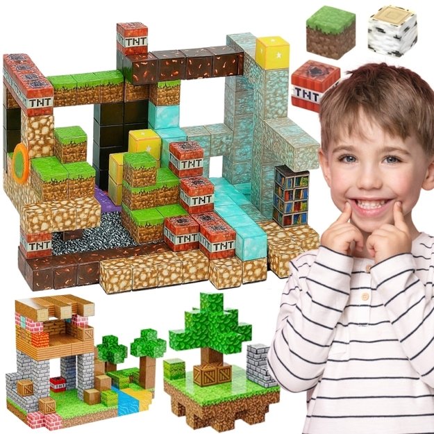 Magnetinių 3D statybinių blokų rinkinys vaikams 63 vnt. WOOPIE