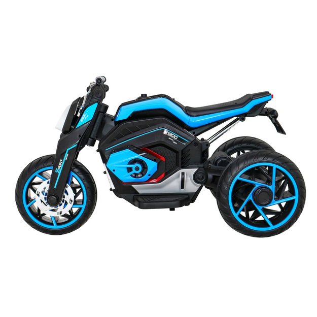 Vaikiškas elektrinis motociklas su trimis ratais, mėlynas