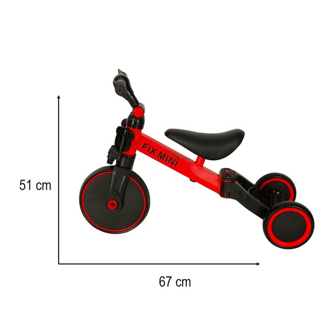 Vaikiškas balansinis triratis su pedalais, raudonas, Trike Fix mini 3in1 