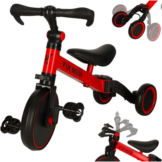 Vaikiškas balansinis triratis su pedalais, raudonas, Trike Fix mini 3in1 