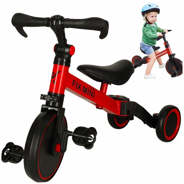 Vaikiškas balansinis triratis su pedalais, raudonas, Trike Fix mini 3in1 