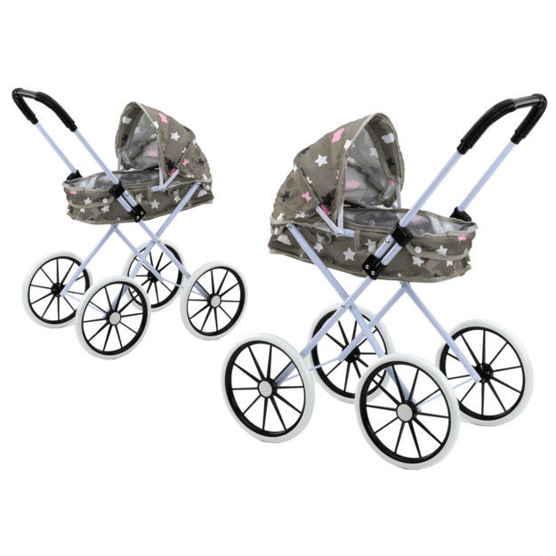 Lėlės vežimėlis su dideliais ratais, pilkas su žvaigždėmis