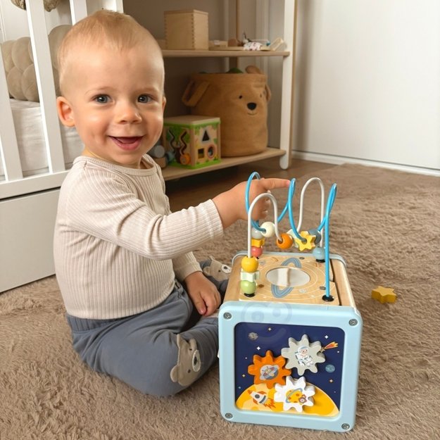 Medinis daugiafunkcinis veiklos kubas su kosmoso motyvais, TOOKY TOY