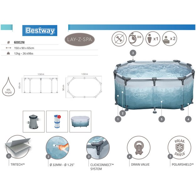Karkasinė ledo vonia 150x90cm su priedais „Bestway Sea Dip“ 