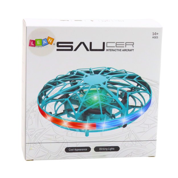 Rankomis valdomas UFO dronas su LED šviesomis, rožinis