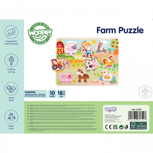 Medinė Montessori fermos dėlionė WOOPIE GREEN 12