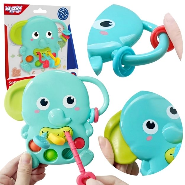 Montessori jutiminis kramtukas vaikams 4in1 „Dramblys“, WOOPIE BABY