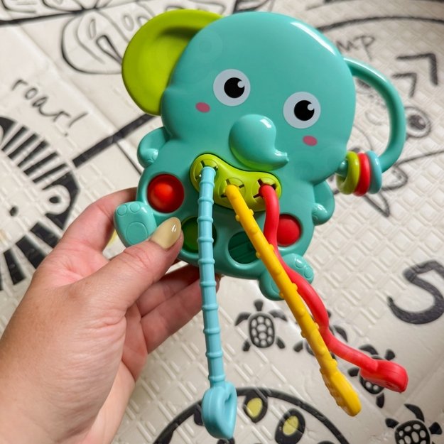 Montessori jutiminis kramtukas vaikams 4in1 „Dramblys“, WOOPIE BABY 3