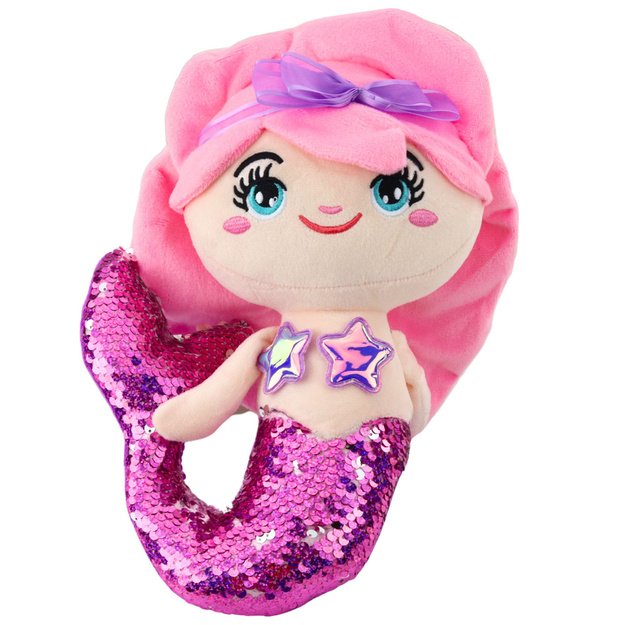 Pliušinė undinėlė su holografine uodega, rožinė-violetinė 28 cm 1