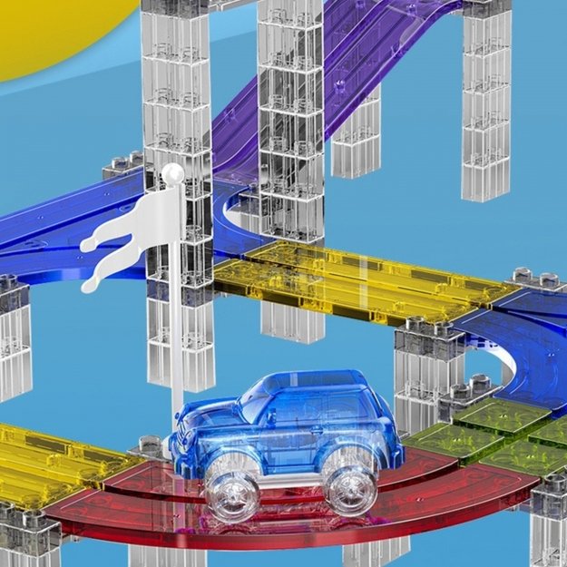 Magnetinė lenktynių trasa su šviečiančiu automobiliu 137 vnt., WOOPIE 2