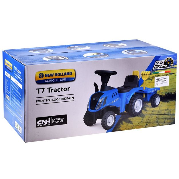 Vaikiškas paspiriamas traktorius su priekaba New Holland