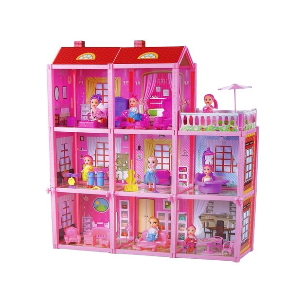 Lėlių namas su baldais ir priedais, rožinis, 156 el.