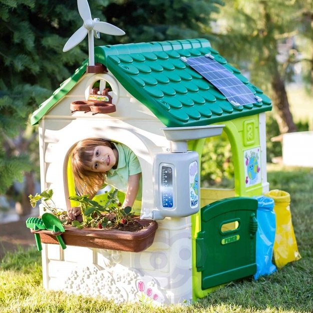 Žaidimų namelis su saulės baterija, eco rūšiavimu ir vėjo malūnėliu, Feber