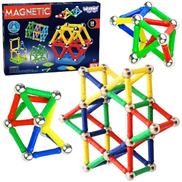 Magnetinių 3D statybinių blokų rinkinys 58 vnt., WOOPIE 