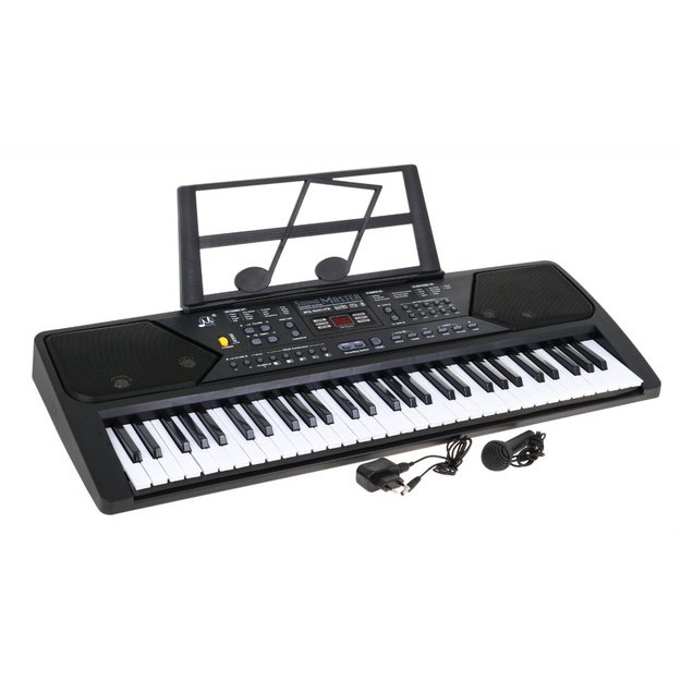Elektrinis pianinas MQ-600UFB vaikams su mikrofonu ir natų stovu 61 klavišas, juodas