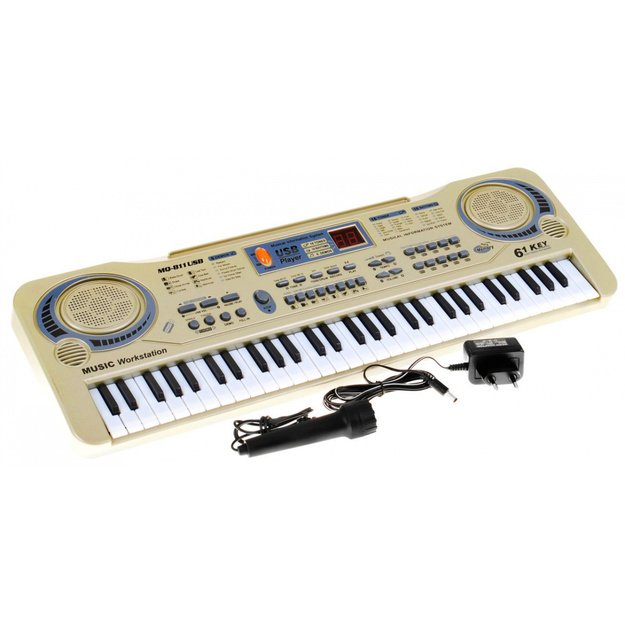 Elektrinis pianinas vaikams su mikrofonu  MQ-811USB, smėlio spalvos