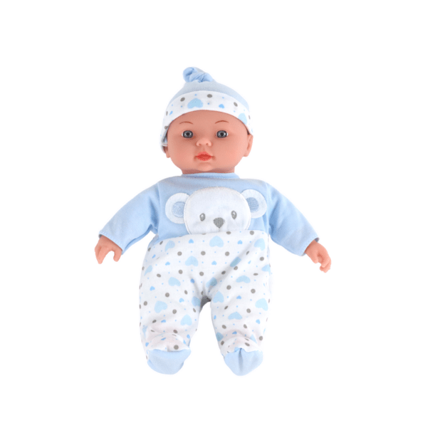 Lėlė kūdikis su mėlyna pižama ir garso efektais