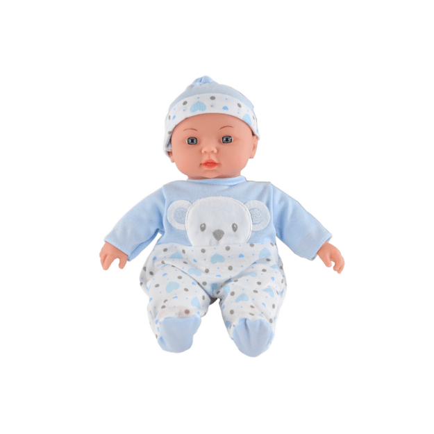 Lėlė kūdikis su mėlyna pižama ir garso efektais