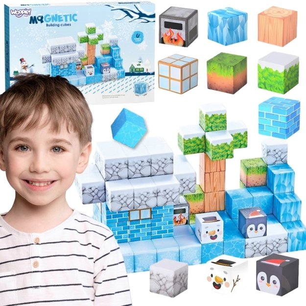 Magnetinių 3D statybinių blokų rinkinys vaikams „Žiemos pasaulis“ 66 vnt. WOOPIE 