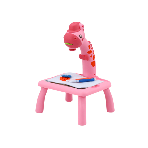 Piešimo stalas su žirafos projektoriumi ir priedais, rožinis