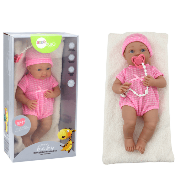 Lėlė kūdikis su rožiniais drabužiais ir priedais