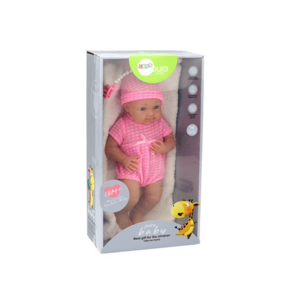Lėlė kūdikis su rožiniais drabužiais ir priedais