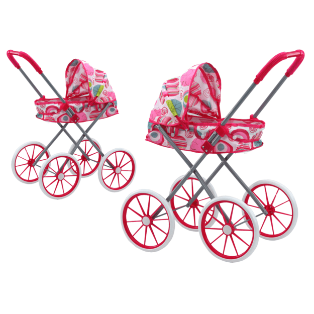 Lėlės vežimėlis su dideliais ratais, rožinis 