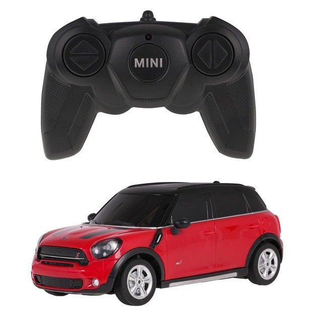 Nuotoliniu būdu valdomas Mini Countryman automobilis, raudonas