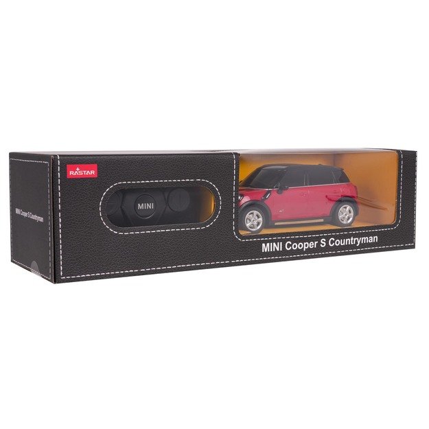 Nuotoliniu būdu valdomas Mini Countryman automobilis, raudonas