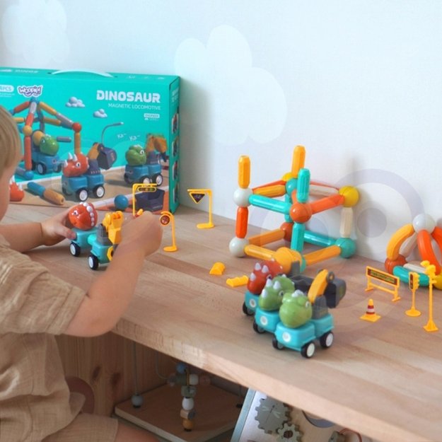 Magnetiniai statybiniai blokai „Dinozaurai“ 84 vnt., WOOPIE 2