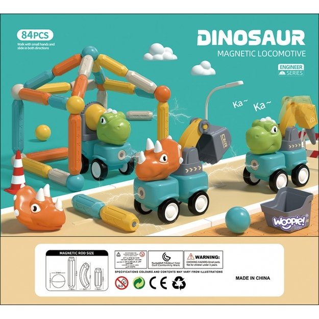 Magnetiniai statybiniai blokai „Dinozaurai“ 84 vnt., WOOPIE 15