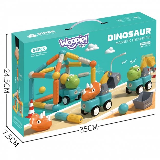 Magnetiniai statybiniai blokai „Dinozaurai“ 84 vnt., WOOPIE 14