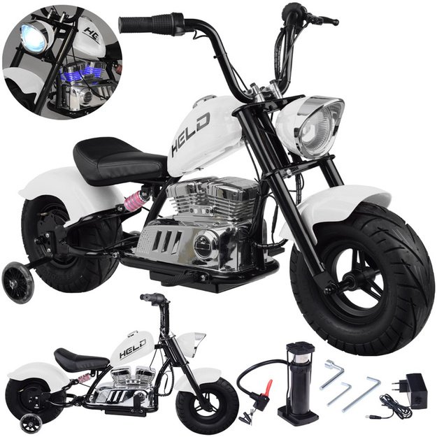Vienvietis elektrinis motociklas vaikams iki 80 kg, baltas