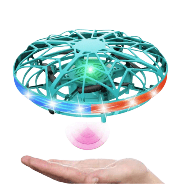 Rankomis valdomas UFO dronas su LED šviesomis, mėlynas