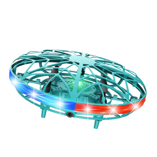 Rankomis valdomas UFO dronas su LED šviesomis, mėlynas