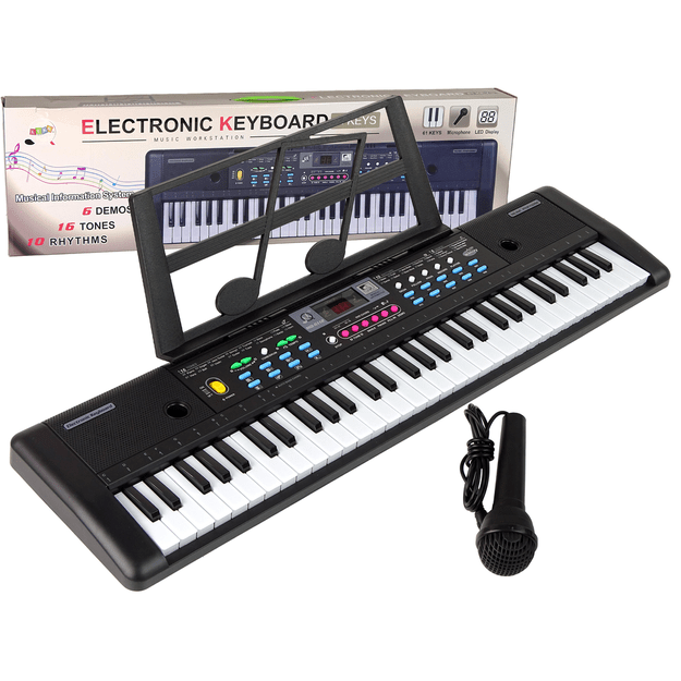 Muzikinis pianinas vaikams MQ-6112 su mikrofonu 61 klavišas, juodas