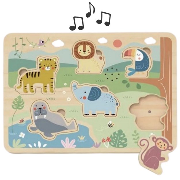 Medinė interaktyvi dėlionė vaikams “Gyvūnai”, TOOKY TOY