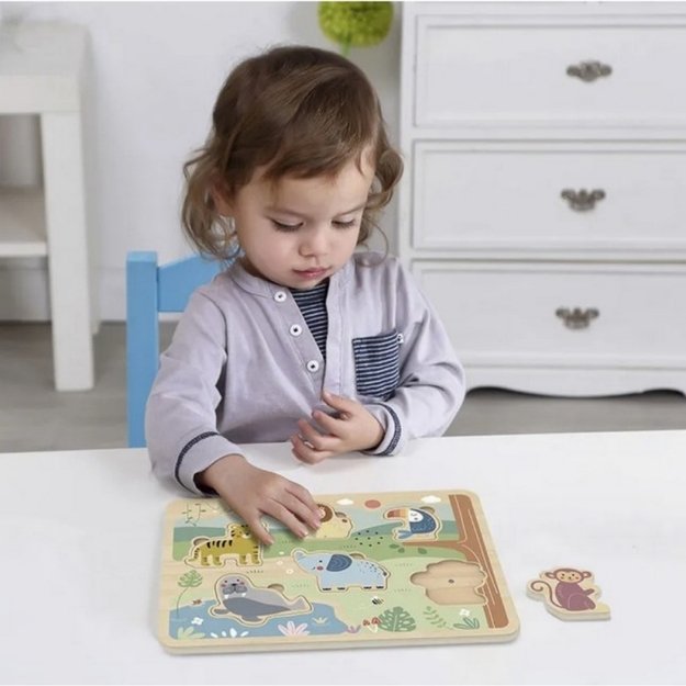 Medinė interaktyvi dėlionė vaikams “Gyvūnai”, TOOKY TOY 2
