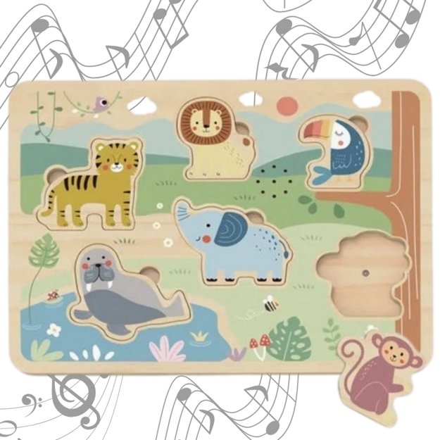 Medinė interaktyvi dėlionė vaikams “Gyvūnai”, TOOKY TOY 1