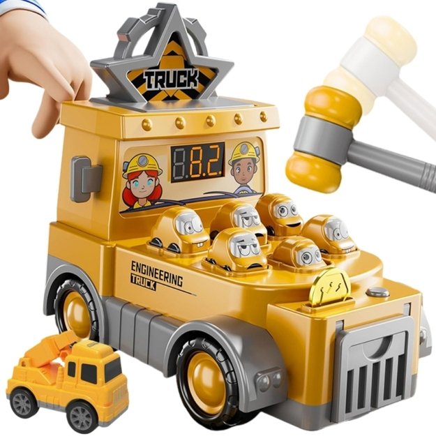 Interaktyvus statybinis sunkvežimis su žaidimu “Whack-a-Mole“, geltonas, WOOPIE 