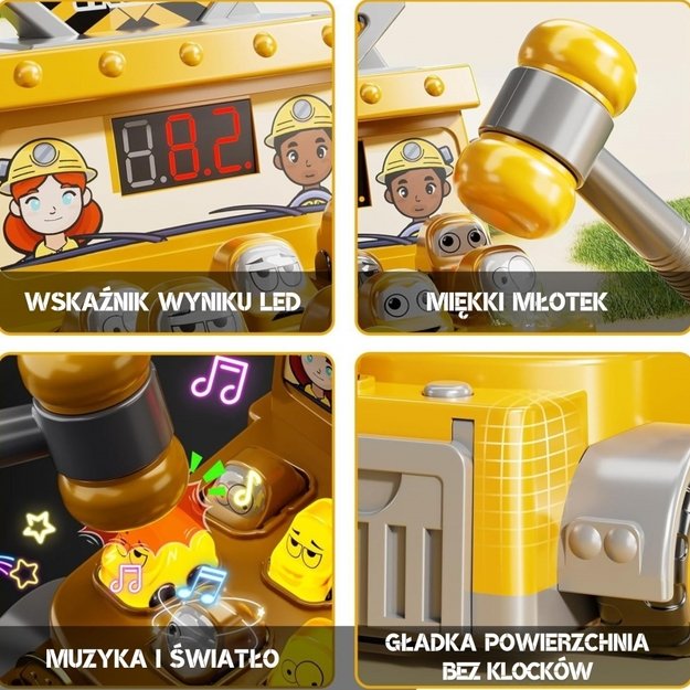 Interaktyvus statybinis sunkvežimis su žaidimu “Whack-a-Mole“, geltonas, WOOPIE  4